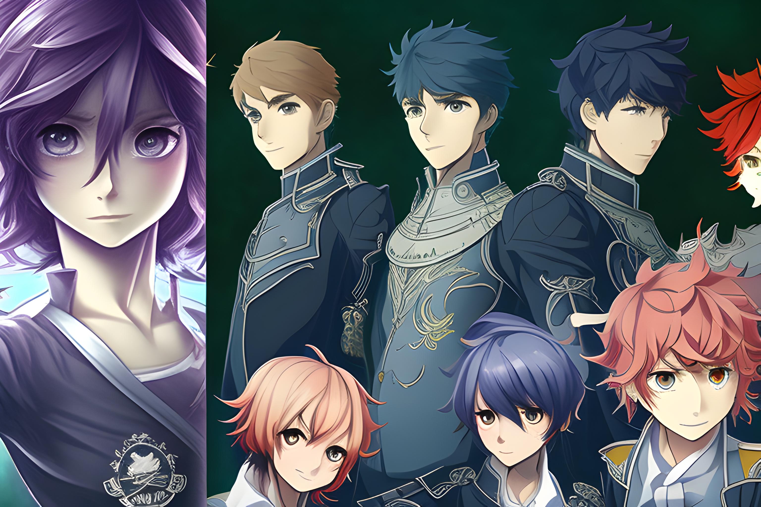 Fond d’écran anime réunissant Shield Hero, SNK, Blue Exorcist, Beast Tamer, The Promised Neverland, Inept Villainess et Akatsuki no Yona, en composition épique et harmonieuse.